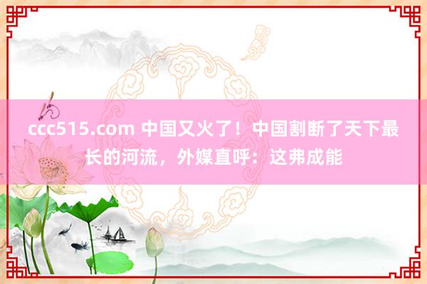 ccc515.com 中国又火了！中国割断了天下最长的河流，外媒直呼：这弗成能